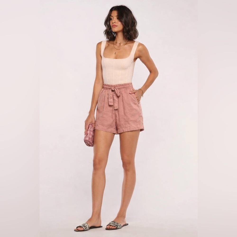 Simply Blessed Pink Linen Shorts Tie Waist M